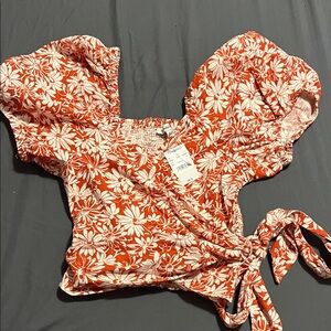 Madewell Rust and White Floral Wrap Crop Top